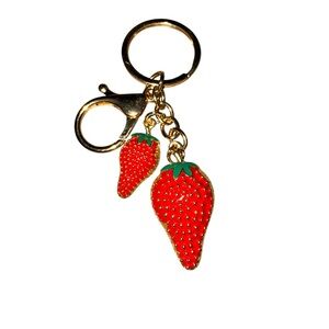 Red Strawberry Keychain with Gold Details